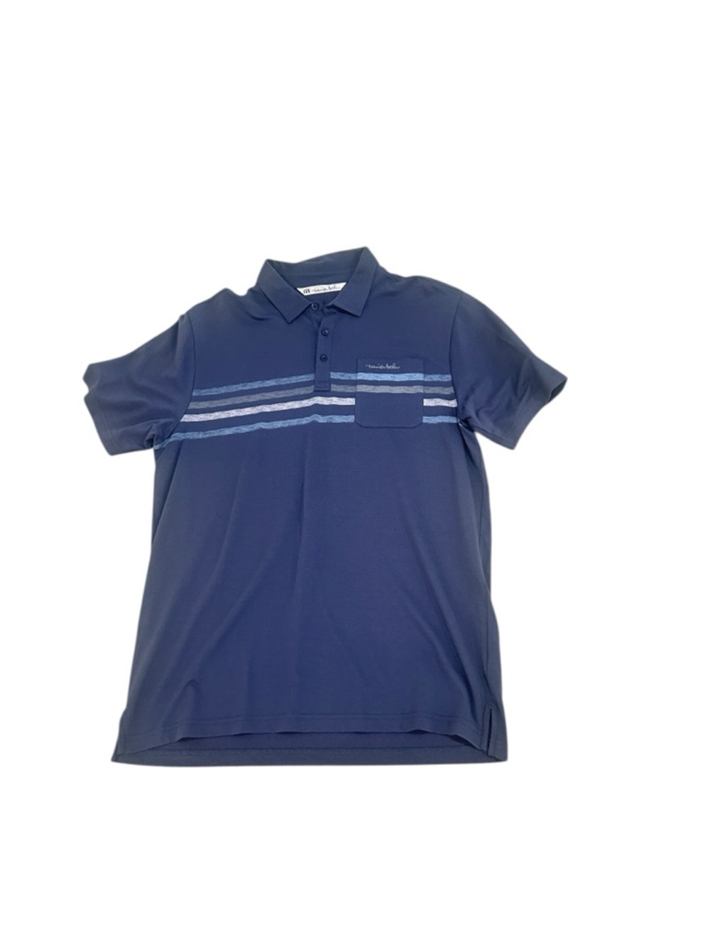 Travis Mathew steel blue Polo golf shirt Light Blue Chest Stripes & Pocket sz xl - Picture 2 of 11
